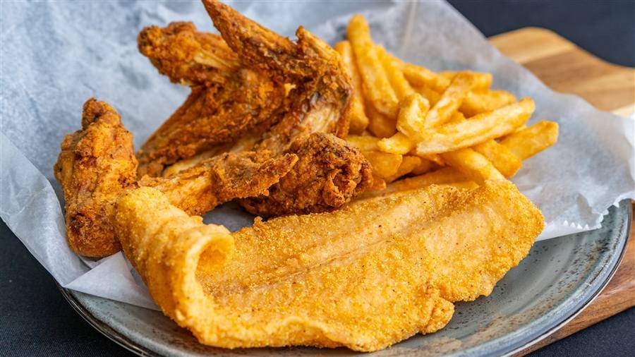 3 Wings with 1 Catfish filet and fries basket